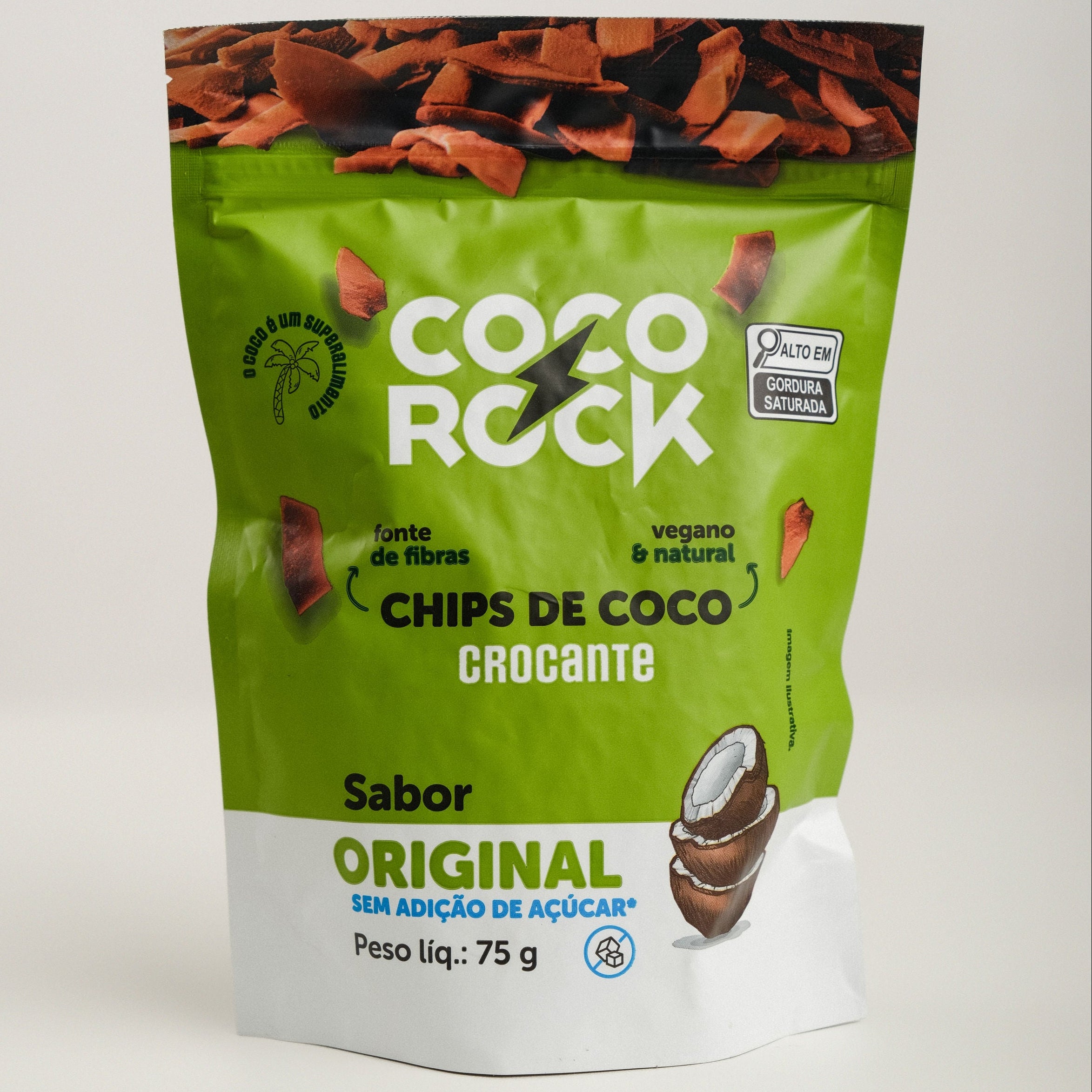 Chips de Coco Sem Açúcar Coco Rock 75g | Low Carb Vegano