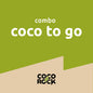 Combo to go coco rock em fundo verde e bege, com logo coco rock.