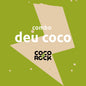 Combo deu coco em fundo verde, com raio bege ao meio e logo coco rock.